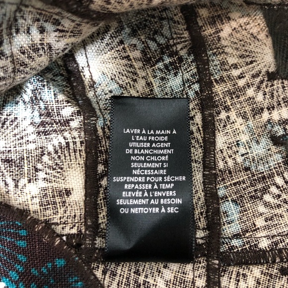 Ali miles Linen Long Sleeve 3 Buttons Brown Teal White Print Jacket 10 - Picture 11 of 15